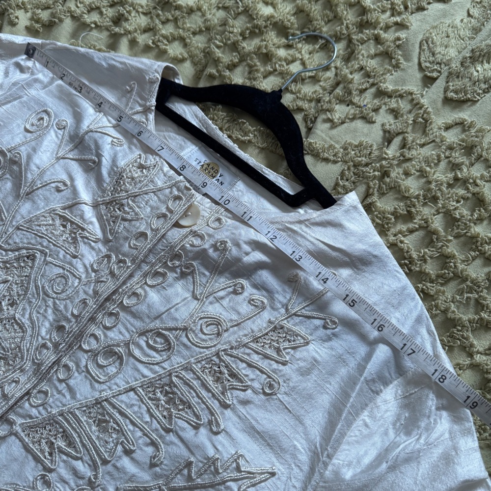 Sandy Starkman Jacket XL Cream Vintage Silk Embroidered Beaded Boho Art to Wear - Picture 9 of 16